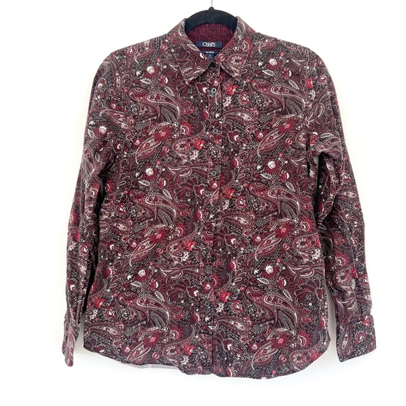Paisley Button Down Shirt Red Womens Size Medium Easy Care Chaps - Picture 1 of 3